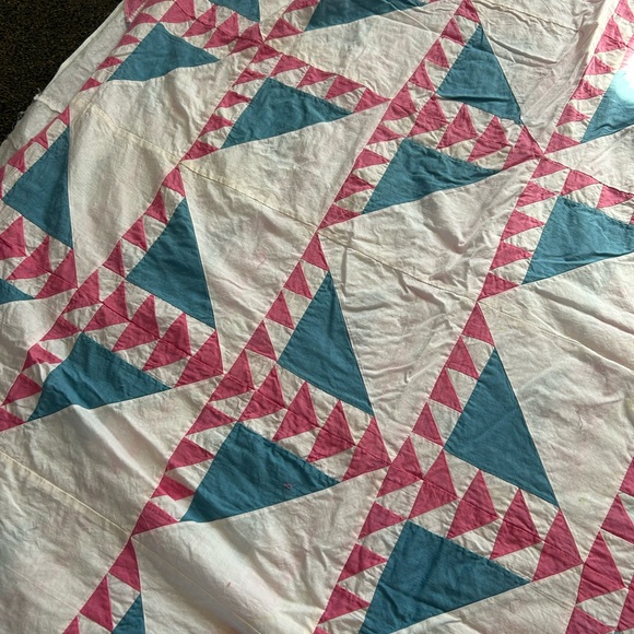vintage handmade one of a kind Other - Vintage Geometric Pink and Blue Quilt top